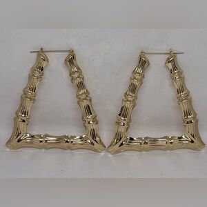 Gold Tone Metal Bamboo Textured Large Pierced Earrings Vintage Lightweight